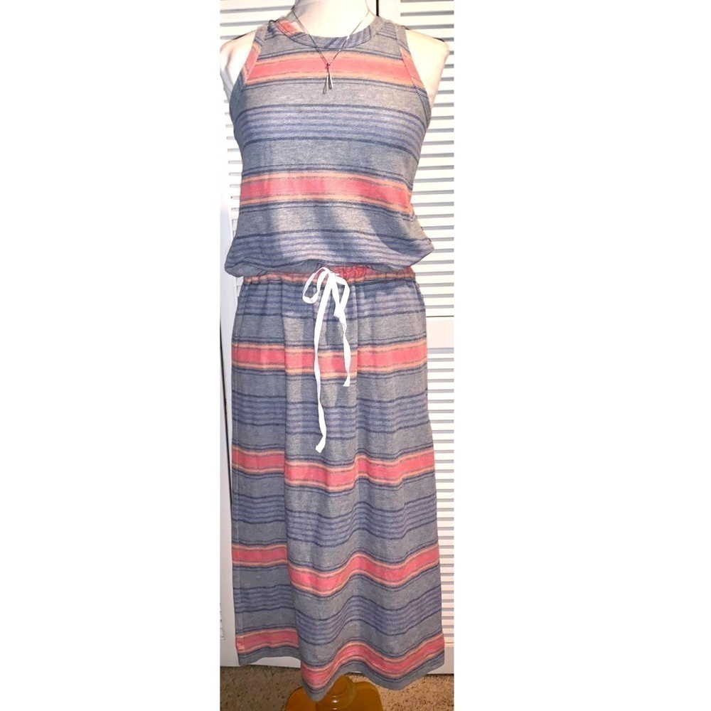 Dylan Malibu Midi Dress Striped Coral and Blue XS